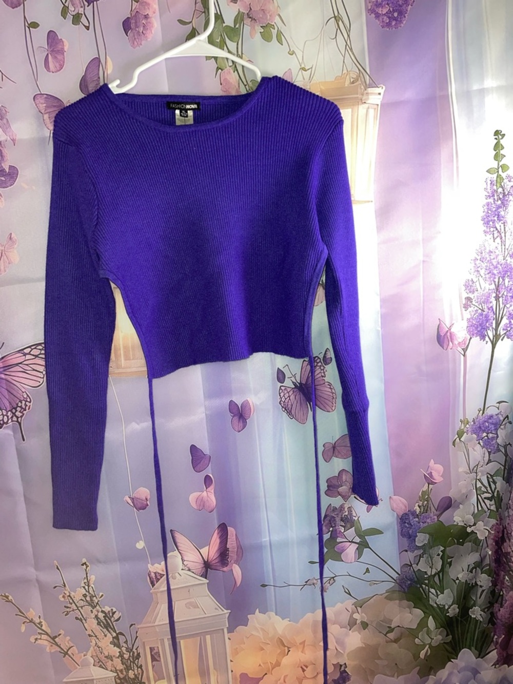 Fashion Nova Purple Ribbed Tie-Back Sweater Top - Violet